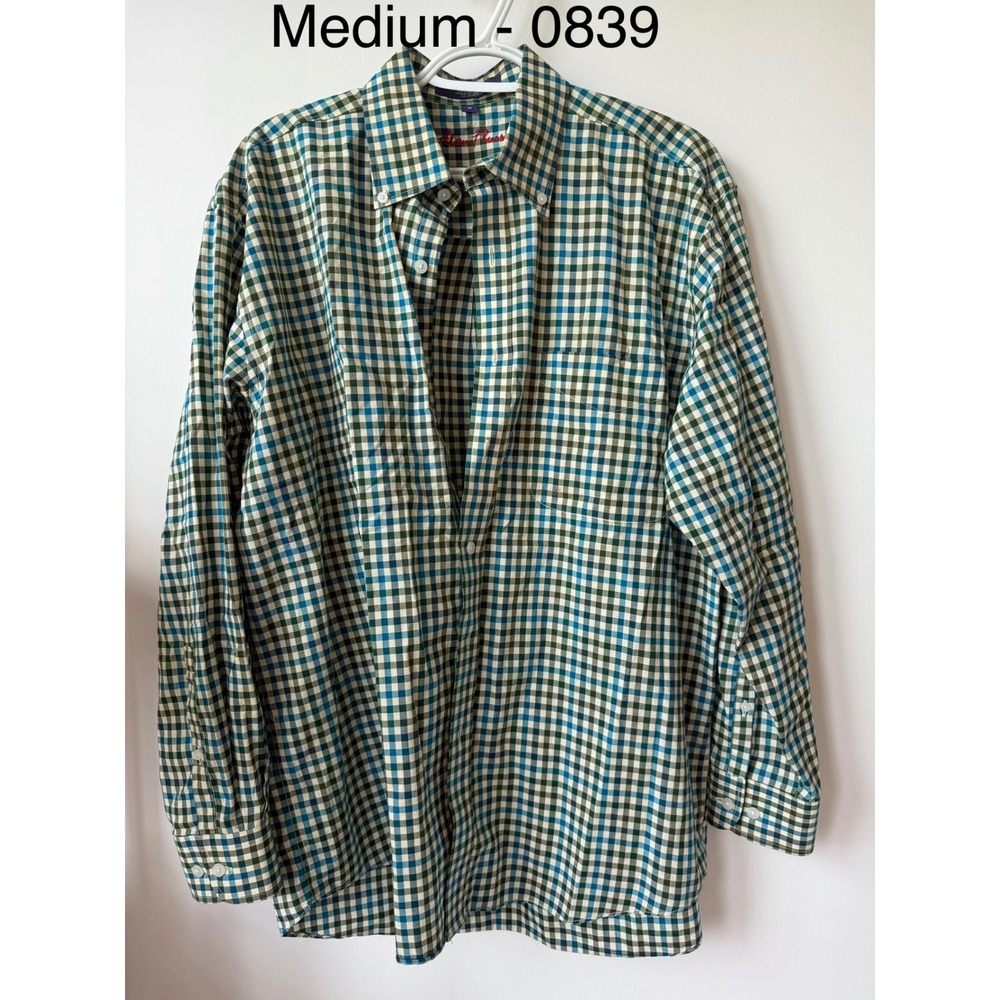 Alan Flusser Mens Medium Gingham Check Cotton Button Down Shirt Long Slv